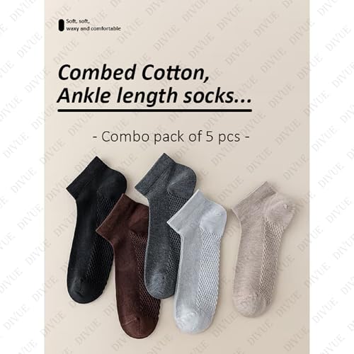 Image of VAIDUE Ankle Length Socks for Men and Women | Cotton Breathable Soft Fabric | Odor Free & Sweat Resistant | Anti Slip Comfortable Fit | Durable Everyday Wear | Multi Color Pack of 5 Unisex Socks