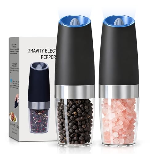 UNNEES Gravity Electric Salt and Pepper Grinder set of 2, Black