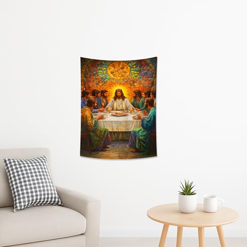 Religious Tapestry of Last Supper, Vibrant Multicolor Wall Hanging, Spiritual Home Decor for Easter, Bohemian Style for Living Room, Dining Room, Meditation 36x48 Inch