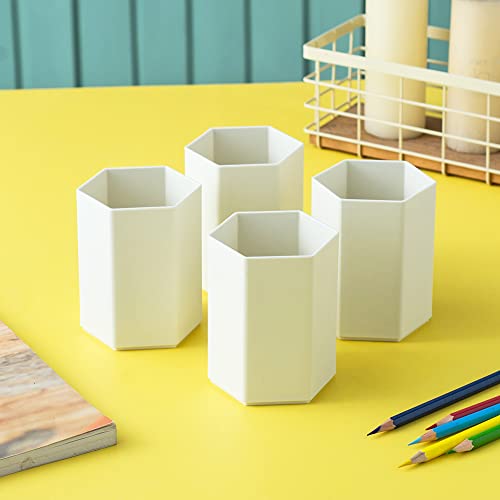 Yosco 4Pcs Pencil Holder Desk Plastic Pen Cup For Office Desktop Stationery Storage Organizer Makeup Brush Holder (Creamy-White) #TOP2