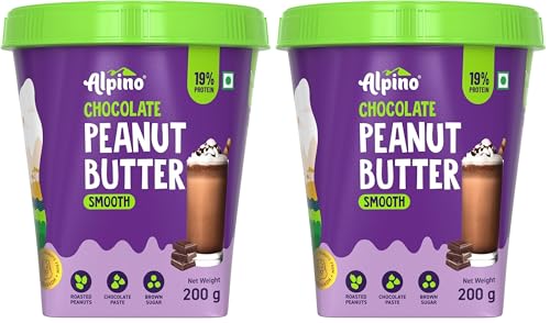 Image of ALPINO Chocolate Peanut Butter Smooth 200 G - Roasted Peanuts, Chocolate Paste, Brown Sugar & Sea Salt - 24g Protein, Gluten Free - Plant Based Peanut Butter Creamy (Pack of 2)
