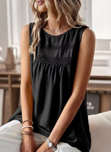 Image of Falechay Womens Summer Tops Boho Shirts Crewneck Sleeveless Tank Tops Flowy Lace Hem Casual Blouses Clothing Trendy 2026