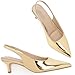 Wonvatu Gold Kitten Heels for Women Closed Pointed Toe Kitty Slingback Dressy Low Heeled Pumps Fashion Casual Herls Bridal Dress Shoes 7.5