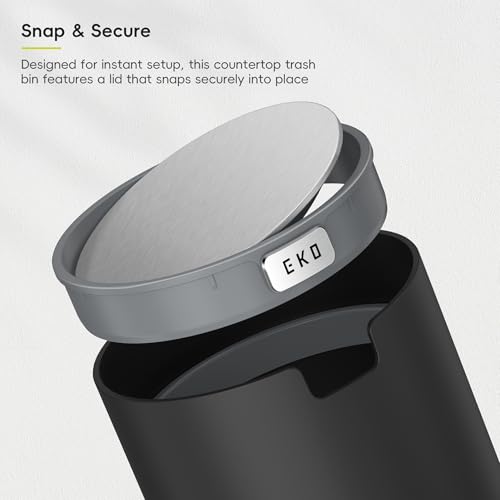 Image of EKO Fandy 0.58 Gal /2.2L Mini Trash Can with Lid, Swing-Top Desktop Trash Can for Bathroom, Countertop, Vanity, Desk or Office, Small Garbage Bin (Black)