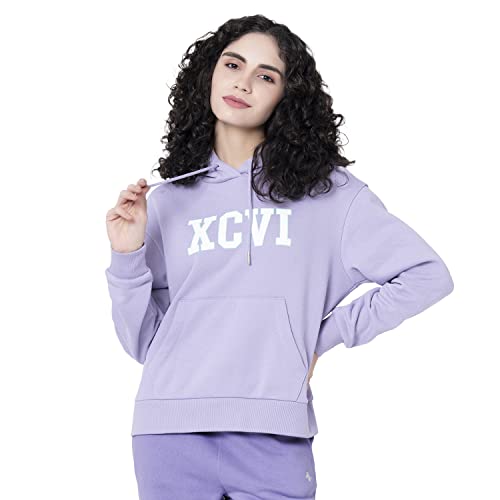 Image of Mode By Red Tape Women's Light Purple Typography Hoodie