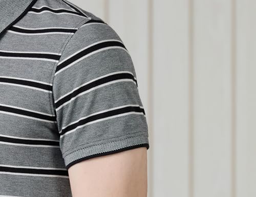 Image of Amazon Brand - Symbol Men Cotton Rich Textured Striper Polo Tshirts | Collar Striped Tshirts | Half Sleeves - Regular Fit (Available in Plus Sizes)
