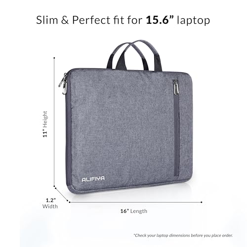 Alifiya Polyester Laptop Sleeve Cover Bag 15.6 inch for MacBook/Lenovo/Dell/Surface Pro/Asus/HP/Acer (Grey_L22, 180 Degree Opening)