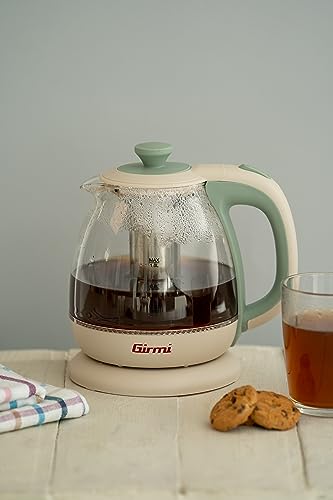 Girmi BL41 Bollitore + Tisaniera in Vetro, 1100 W, Filtro smontabile INOX, Resistenza di sicurezza, Base con rotazione 360°, Cordless 1 Litro, Verde acqua - Immagine 1