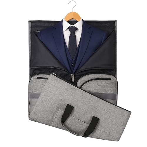 Image of 45L Travel Duffel Bag Convertible Garment Bag for Men & Women - Carry On Suit Travel Weekender Bag with Shoe Compartment, Laundry Section & Toiletry Organizer, Waterproof Oxford Fabric (Grey)