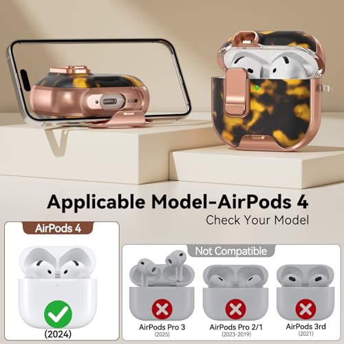 Image of for AirPods 4 Case, with Safty Lock & Phone Stand for Floral AirPods 4 Generation Case Cover for Women Girly, iPod 4 Case with Keychain & Cleaner Kit - Brown+Black Tortoise