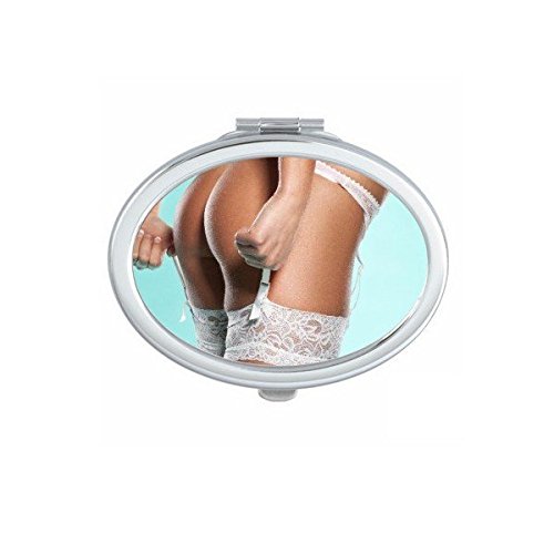 Miroir de poche compact ovale avec motif dentelle blanche pour retouches maquillage