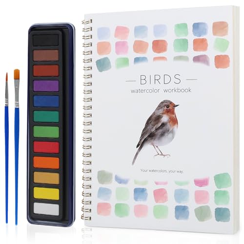Beginner Watercolor Workbook Kit, Multi Theme with 12-Color Palette &