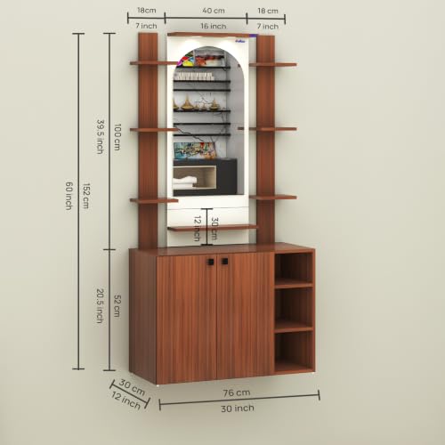 Image of Anikaa Venza Engineered Wood Dressing Table with Wall Mounted Mirror & LED Lights Open Shelf | Makeup Vanity Storage Cabinet with Soft Closed Hinge Door for Bedroom -(Walnut /White) DIY Installation