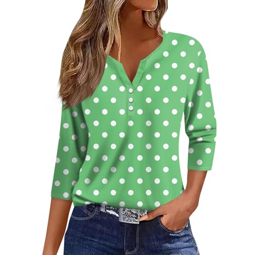 Womens Tops 3/4 Sleeve V-Neck Button Down Shirts Business Casual Outfit Basic Tees Fall 2025 Clothes