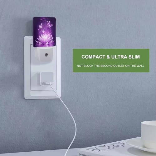 Image of LED Night Light,Purple Lotus Flower Butterfly LED Night Light Plug into Wall with Dusk to Dawn Light Sensor White Energy Efficient Nightlight for Bedroom Bathroom Hallway Living Room Kitchen
