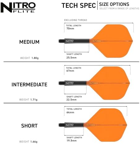 RED DRAGON Darts - Integrated Flight System and Nitro Flite Shaft - No.2 Shape and Design - Orange & Black, Intermediate Length - 5