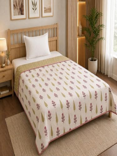 Image of Amazon Brand - Umi Cotton Dohar Blanket Single Bed 57x87 Inch | AC Comforter 160 TC | Three Layer Soft Lightweight Reversible Summer Blanket