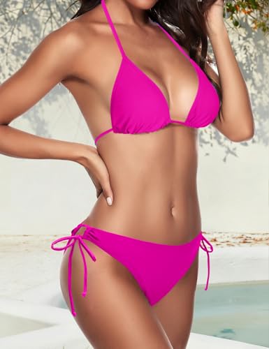 Image of Women String Bikini Set Halter Side Tie Two Piece Swimsuit Triangle Bathing Suits