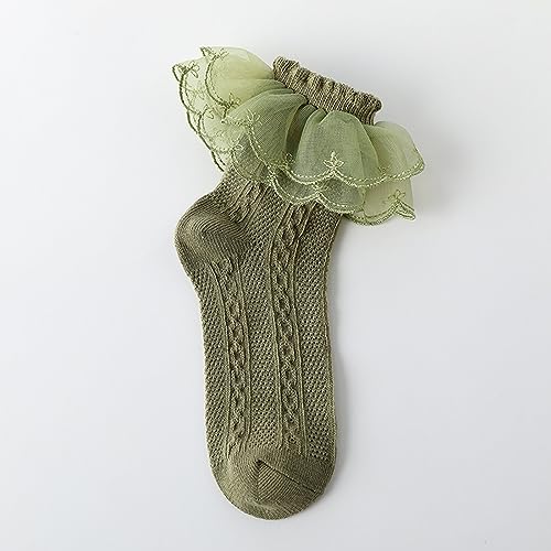 Ashmyova Girls Ruffle Lace Trim Cotton Socks Kids Girl Eyelet Frilly Comfortable Princess Style Dress Socks 6 Pairs3