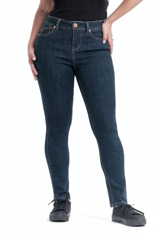 1822 Denim Petite Essential Vintage-Inspired Stretch Mid-Rise Skinny Jeans in Authentic Safia Wash2