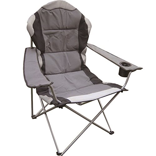 Deluxe Portable Folding Camping Deck Chair Grey Black Foldable Fishing Picnic Beach Garden Patio Furniture Seat