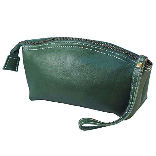 Bolso de mano y maquillaje de cuero real verde, un regalo exclusivo para mujer y niña