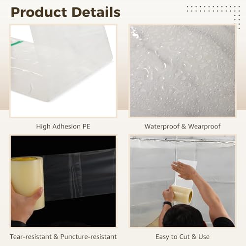 Image of Homaisson Greenhouse Repair Tape, 5.9 inchx164' High Adhesion Poly Patch Tape, Waterproof Clear Tent Tape, PE Sheeting Tape, Greenhouse Accessories for Seaming and Sealing