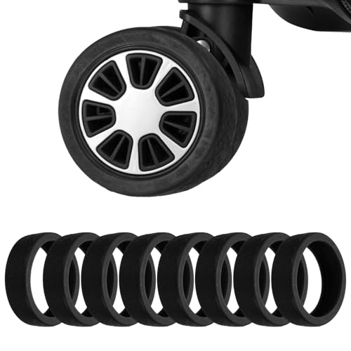 Image of 8Pack Luggage Wheel Protection Cover, Wear Resistant Anti Noise Silicone Protector Cover for 1.96-2.95 inch Spinner Wheel for Suitcases Chair Caster Travel, Black