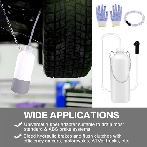 YSOOUA Bremsflüssigkeitsbehälter 1L Bremsenentlüfter Bremsenentlüfterflasche mit 60CM Schlauch und Universal Gummi-Adapter Bremsenentlüftungsgerät den Austausch von Bremsöl