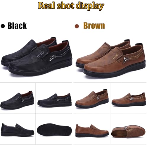 Men's Comfortable Slip-on Casual Loafers Fashion Lightweight Leather Dress Shoes Outdoor Anti-Slip Round Toe Driving Walking Flat Orthopedic Shoes3