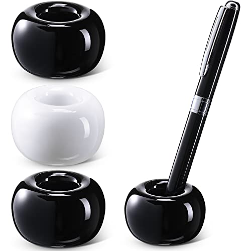 Newtay 3 Pcs Ceramic Pen Holder Mini Round Stand for Desk Black White