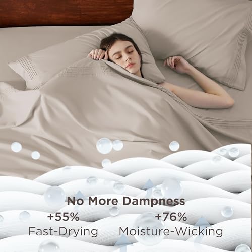 Image of Bedsure Deep Pocket Queen Sheets Set - Fits Mattresses Up to 21 Inches Thick - 4 Piece GentleSoft Bed Sheets, Moisture Wicking, Soft & Cooling Bedsheet & Pillowcases, Easy & Secure Fit, Linen