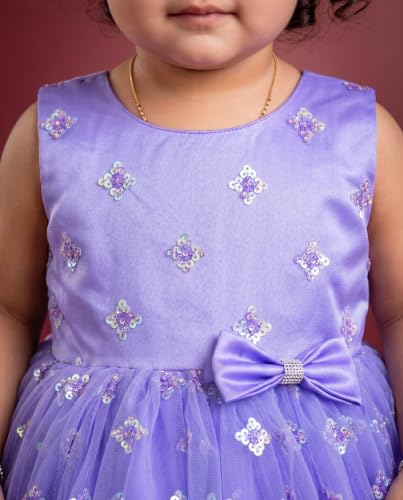 Image of Stanwells Kids Baby Girl Peacock Blue Net Frock Birthday Kids Dress for Girls Short Sleeve Flared Knee Length 6Months-8 Yeras