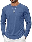 TACVASEN Men's Long Sleeve Shirts Pocket Crew Neck Casual Stylish Breathable Cotton Lightweight Undershirt Grey Blue L