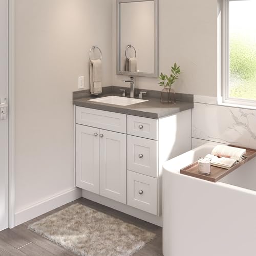 Image of Furinno Shaker Drawers Right Bath Vanity Cabinet Without Top, Ready to Assemble, 21 D x 36 W x 34.5 H, White