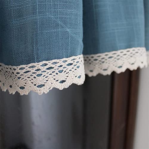 Cortina corta de red azul estilo ganchillo, visillo pequeño de cocina con pasador de barra 7