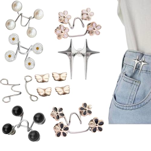 BUYMZ Adjustable Jean Button Kit, 7 Pairs Waist Buckle Extender Clips, No Sewing Required,Shorts – Easy Waist Size Control Adjustable Waist Buckle Set Metal Buttons Lightweight pin