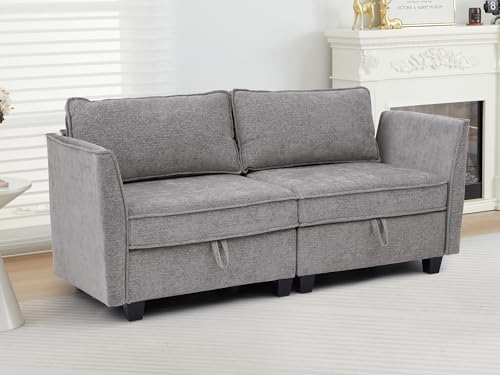 Image of ORRD Small Modular Sectional Sofa, Loveseat Couch with Storage, 2 Seater Sofa Modular for Living Room, Office (Grey)