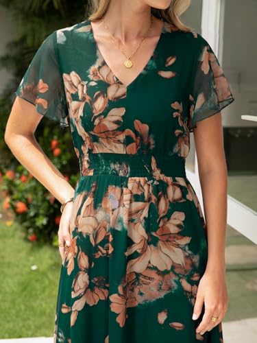 Image of Simplee Womens Floral Maxi Dress - Short Sleeve Summer Boho Wedding Guest Dress Empire Waist Chiffon Modest Midi Dresses