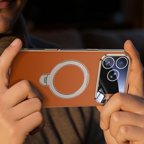 Étui magnétique iPhone 17 Pro Max en cuir orange à induction et caméra protégée - 8