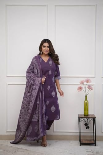 Image of GoSriKi Women's Rayon Viscose Straight Printed Kurta with Pant & Dupatta