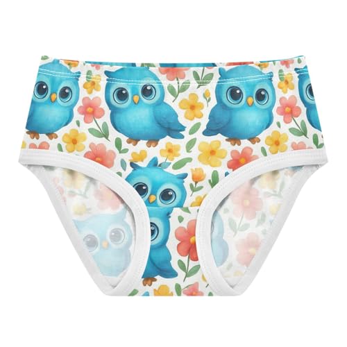Cotton Toddlers Underwear Floral Cute Blue Owls Flowers White Cute Panties Girl Animal Kids Undies Briefs 2t