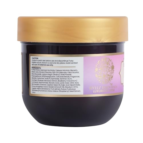 Image of RYLLZ ESSENTIALS Berry Punch Body Scrub & Polisher | with AHA, Walnut Shell, Kojic Acid, Niacinamide & Glycolic Acid | for Dead Skin Cells, Ingrown Hair & Skin Feeling Smoother /Polished | 200 ml
