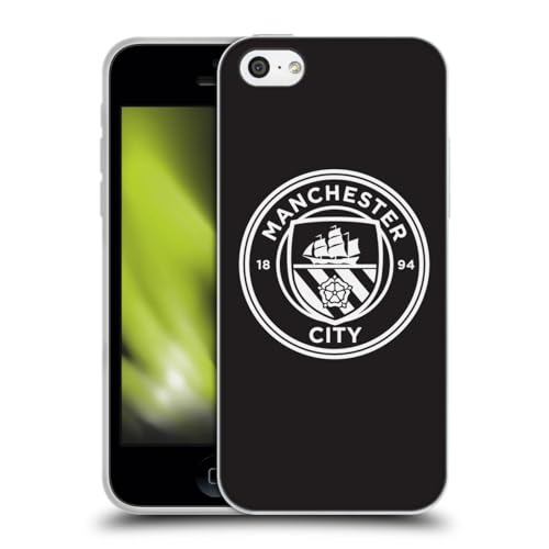Head Case Designs Oficial Manchester City Man City FC Contorno Blanco y Negro Insignia Carcasa de Gel de Silicona Compatible con Apple iPhone 5c