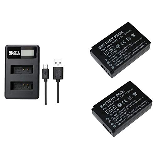 2 Piezas 1250 mAh LP-E12 LPE12 Batería con Cargador de batería para Canon EOS M100, Rebel SL1, EOS 100D, EOS M, EOS M2, EOS M10 Cámaras Digitales (2 pcs Battery with Charger)