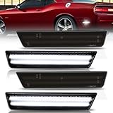 OFFKAT Front & Rear Fender LED Side Lights for 2008-2014 Dodge Challenger & 2011-2014 Charger, Smoked Lens Side Bumper Marker Lamps, White & White LED Turn Signal Lights, 4 PCS