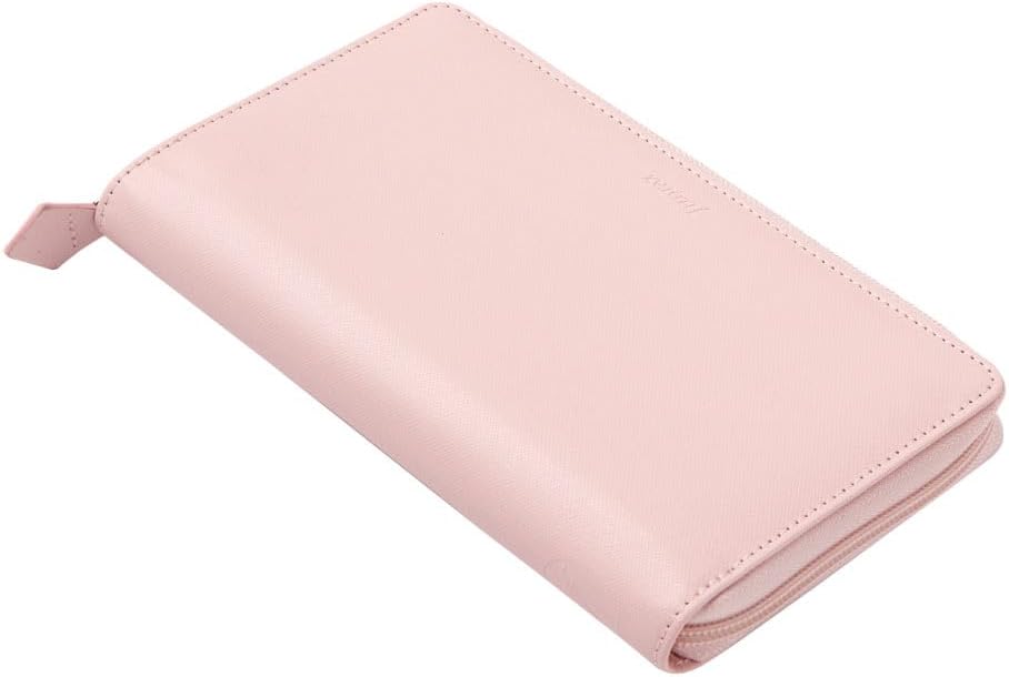 Filofax Saffiano Zip Organizer, Personal Compact Size, Blush - Cross-Grain, Leather-Look, Six Rings, Week-to-View Calendar Diary, Multilingual, 2025 (C022699-25)