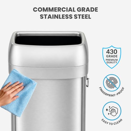 Image of iTouchless 30 Gallon 114L Oval Open Top Stainless Steel Extra-Large Commercial Trash Can with Wheels, 2 AbsorbX Odor Filters | ADA Compliant Bin for Restaurant Restroom Hotel Office Healthcare Retail