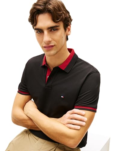 Image of Tommy Hilfiger Men's Short Sleeve Casual Polo Shirts in Regular Fit with Stretch and Contrast Collar Designs