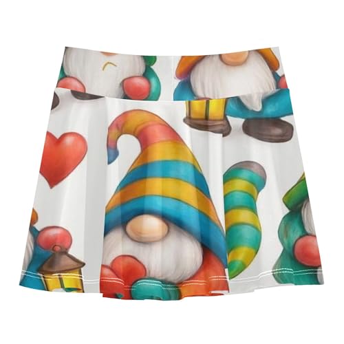 Cute Gnomes Colorful Striped Toddlers Tennis Skirts Pink Cute Girls' Shorts Athletic Skorts Teen Skirt 4t2